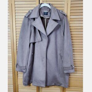 Tahari Woman Faux Leather/Suede Open Front Coat 2X